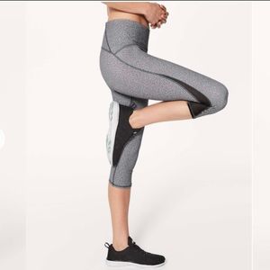 Lululemon Train Times Crop 17” grey leggings mesh